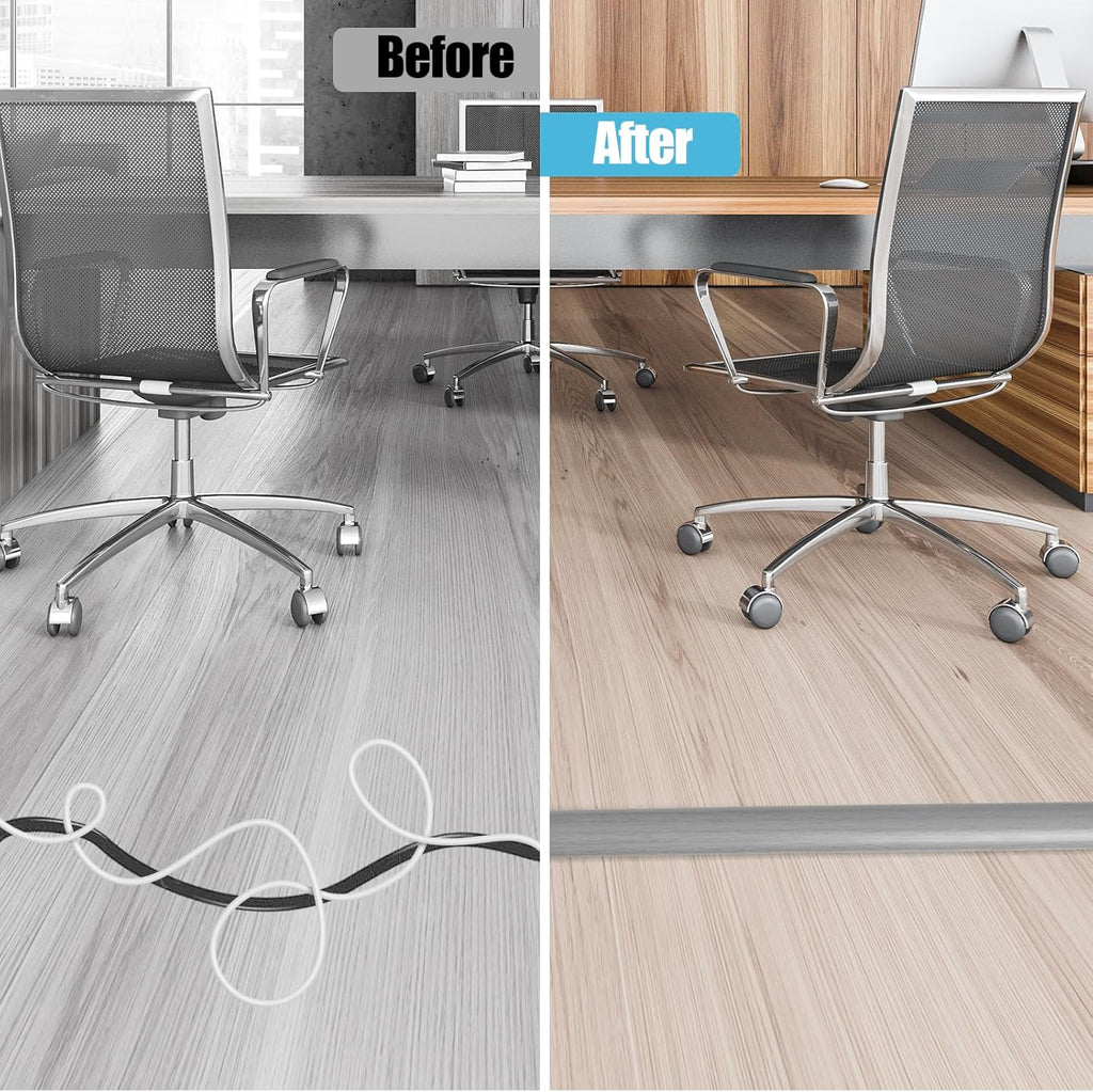 Floor Cord Cover Self Adhesive Cord Hider,10FT Cable Management, Extension Strip Protector for Wires, Prevent Cable Trips for Offices, Gyms, Exhibitions Cavity:0.51"(W) x 0.3"(H) Gray Wood