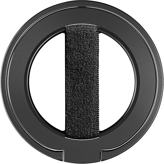 EWA MagOne Ultra Phone Grip Stand with Replaceable Elastic Finger Loop, Removable Magnetic Ring Holder Kickstand Loop, Double-Sided Magnetic Accessories for iPhone 16, 15, 14, 13 Pro/Max/Plus-Black