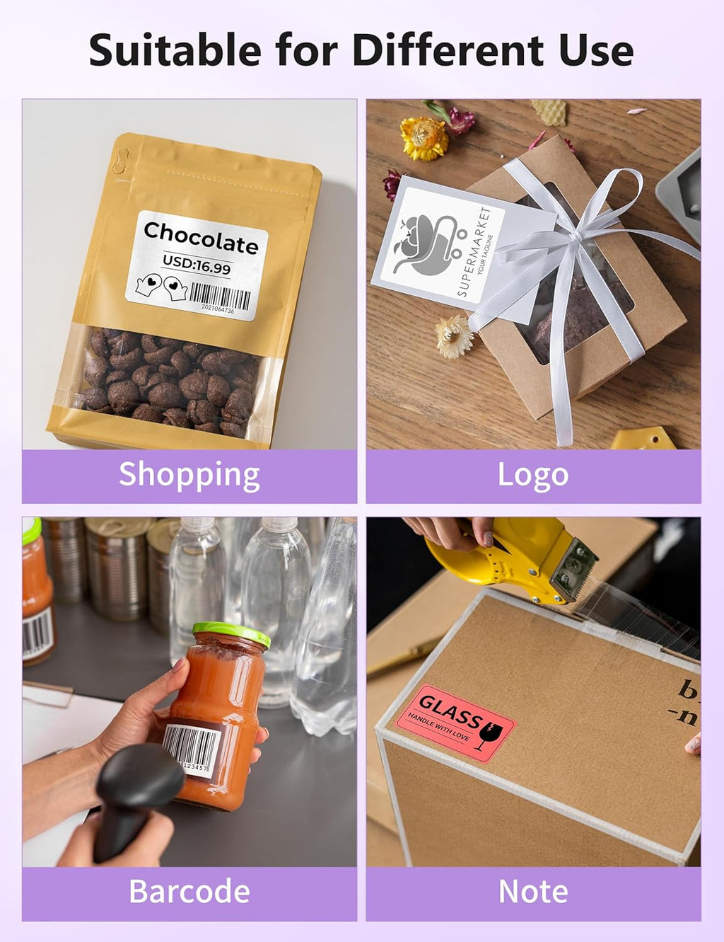 Phomemo Bluetooth Thermal Label Printer, 241BT 4X6 Wireless Shipping Label Printer for Small Business, Labels Printers for Shipping Package, Compatible with iPhone, Android, Purple