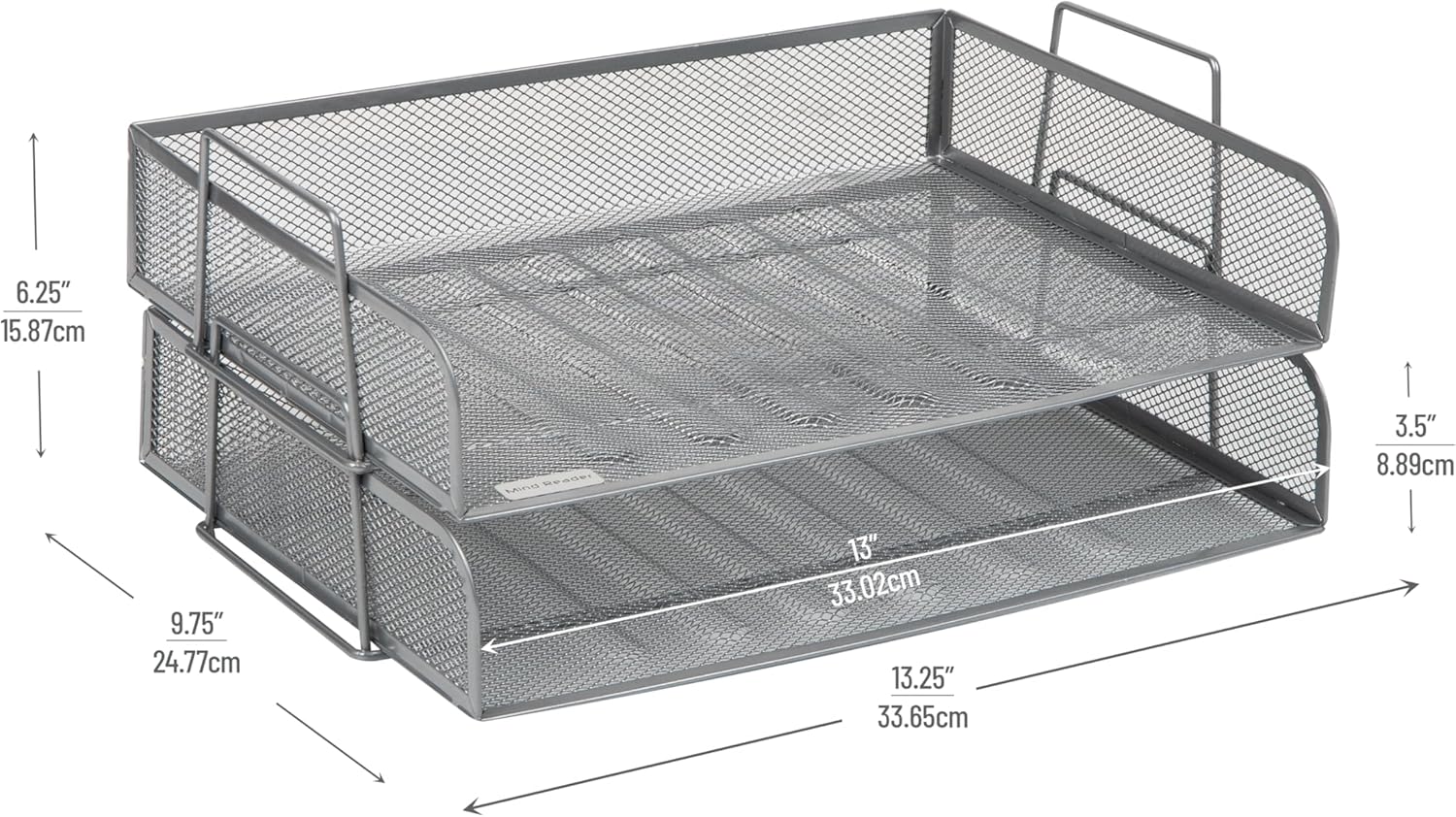 Mind Reader Stackable Paper Tray, Desktop Organizer, File Storage, Office, Metal Mesh, 13.25" L x 9.75" W x 6.25" H, 2 Pcs., Silver