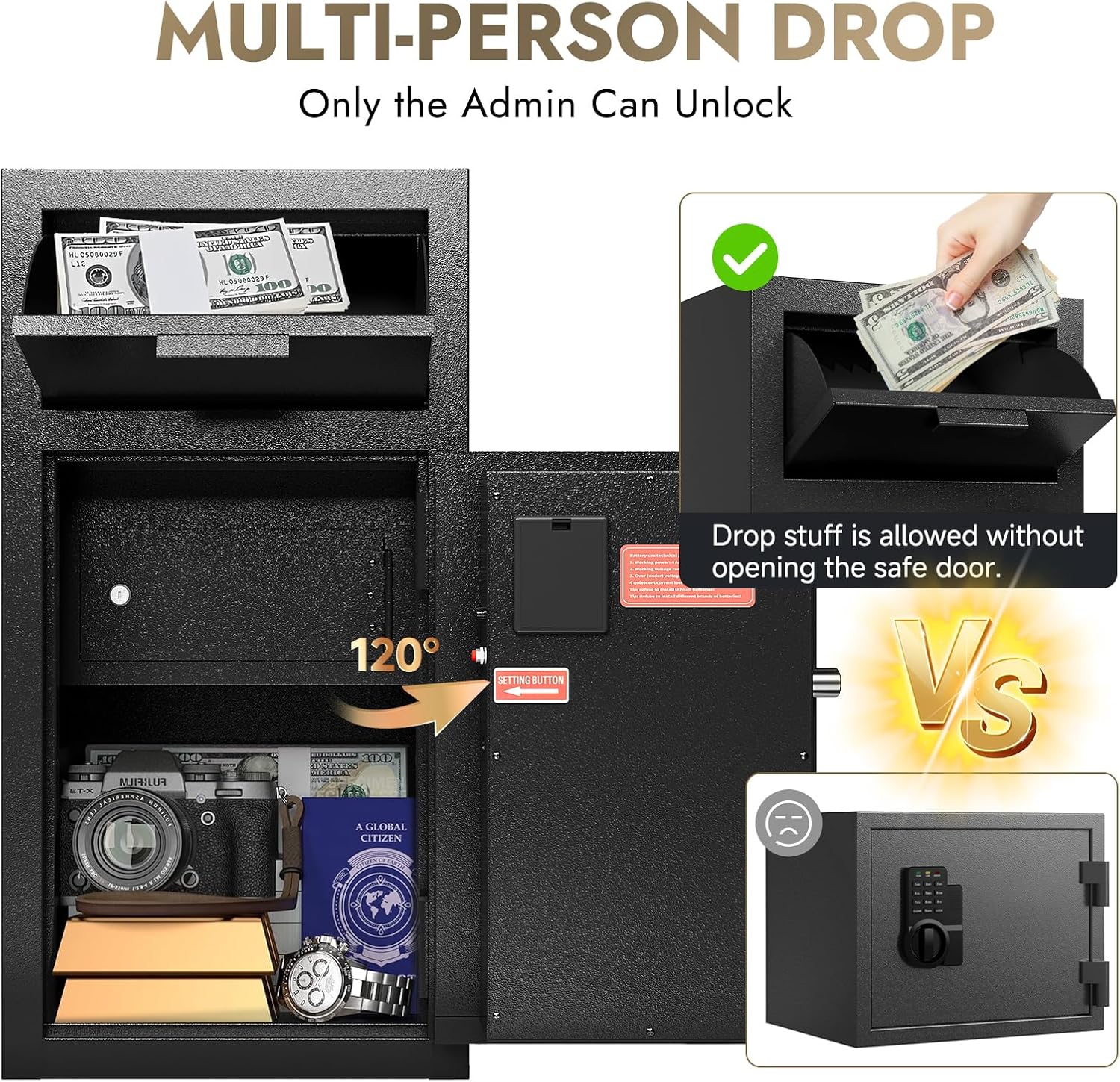 KAER Depository Drop Safe Box - Heavy Duty 4.0 Cu Ft Money Safe with Drop Slot Digital Combination Anti-Fishing Deposit Safes for Business/Home/Office Cash Slips Expense