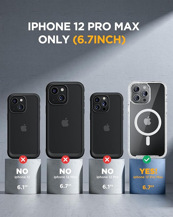 Miracase Magnetic for iPhone 12 Pro Max Case [Compatible with MagSafe] Full-Body Phone case with Built-in Glass Screen Protector& Camera Protector, Military Drop Proof 12 Pro Max Cover, Clear Glitter