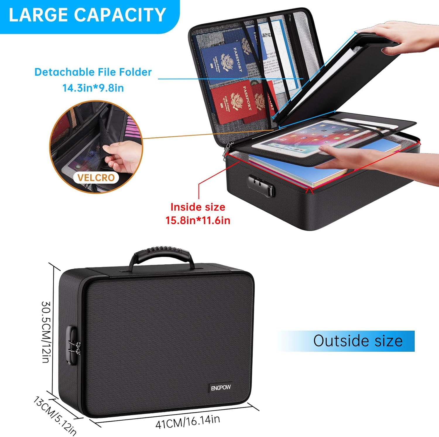 ENGPOW Fireproof Document Box with Lock,5200℉ Soft Case Fireproof Box with 25 Pocket Accordion File Folder,Multi-Layer Fireproof Water Resistant File Organizer Storage for Important Documents,Laptop