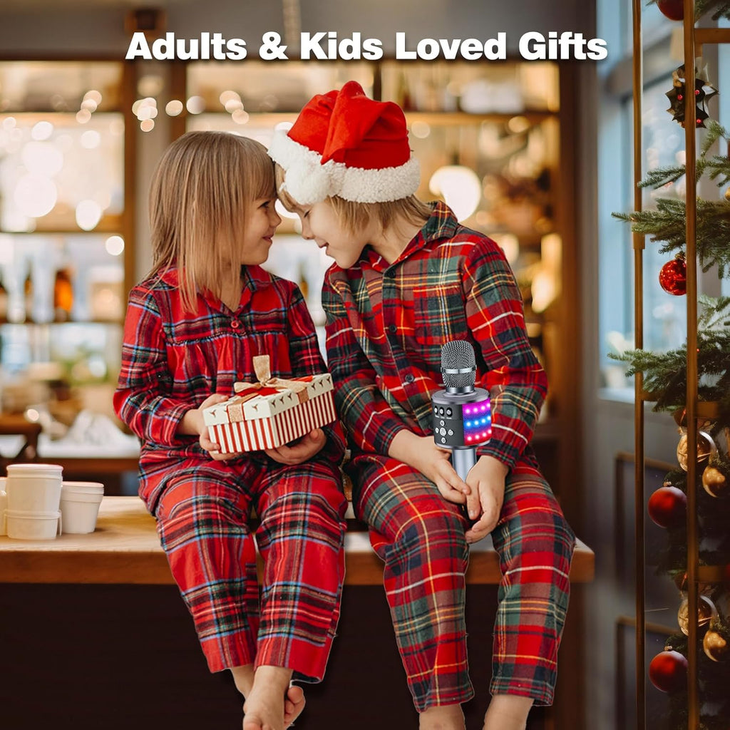 BONAOK Karaoke Microphone for Kids & Adults - Bluetooth Microphones Singing Mic with Disco Lights, Echo Effect, Built-in Speaker Portable Karaoke Player for Party Travel Gifts Q78(Space Gary)