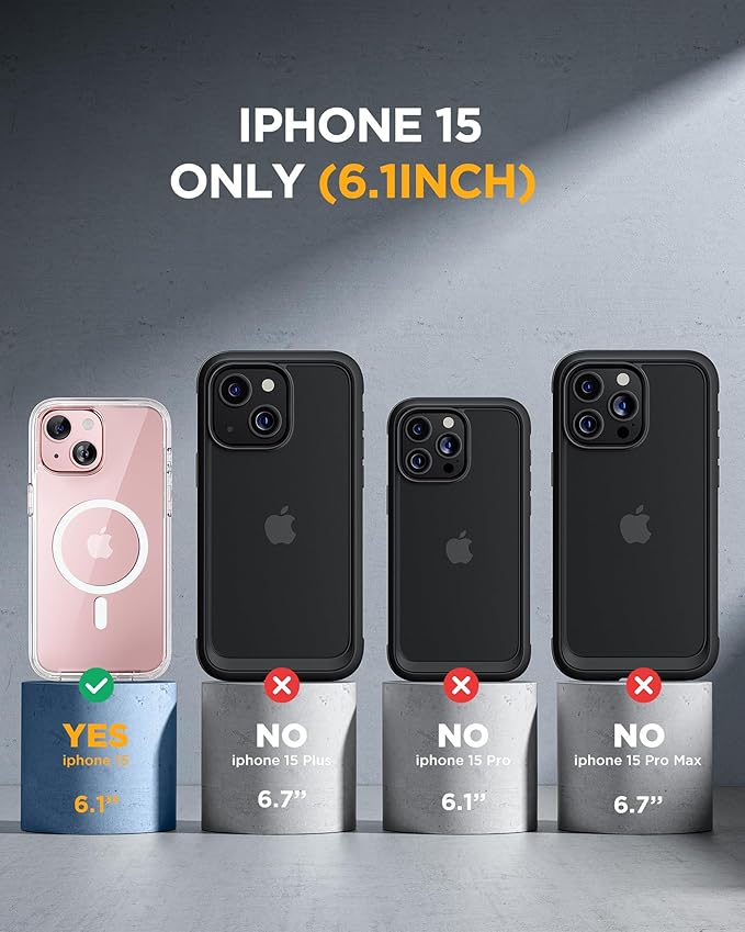 Miracase Glass Series for iPhone 15 Case [Compatible with MagSafe] Full-Body Magnetic Case with Built-in 9H Tempered Glass Anti-Fingerprint Screen Protector + Camera Lens Protector, Clear