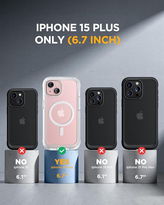 Miracase Magnetic for iPhone 15 Plus Case 6.7'' [Compatible with Magsafe] Full-Body 15 Plus Phone Case Cover with Built-in 9H Tempered Glass Screen Protector,Magnetic Frosted Clear