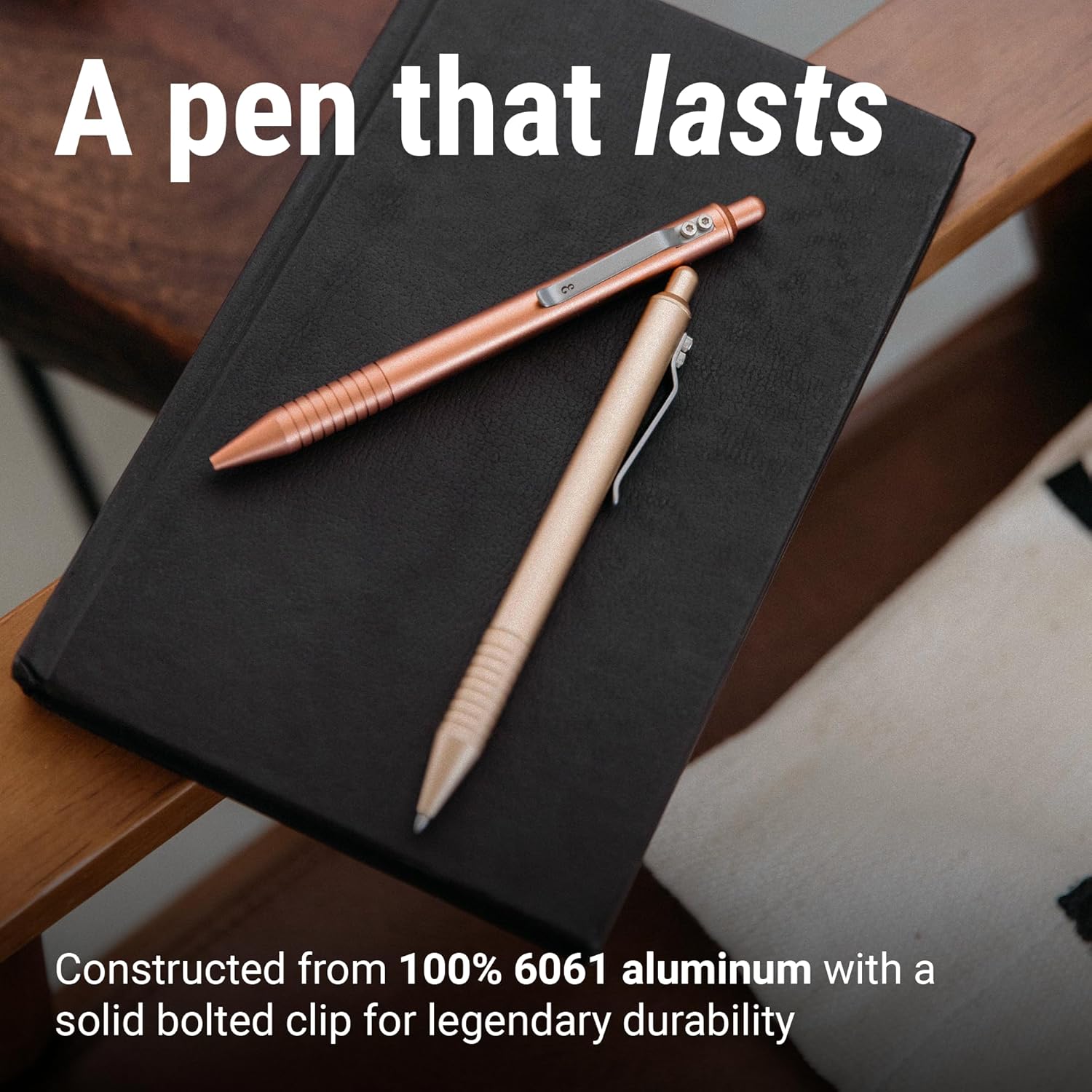 Everyman Grafton Full Click Refillable 0.7mm Ball Point Pen, Rose gold | Sleek Anodized Aluminum EDC Pen with Deep Grooved Grip | Smooth Writing Pocket Pen for Office, Travel, Gifting & Daily Use