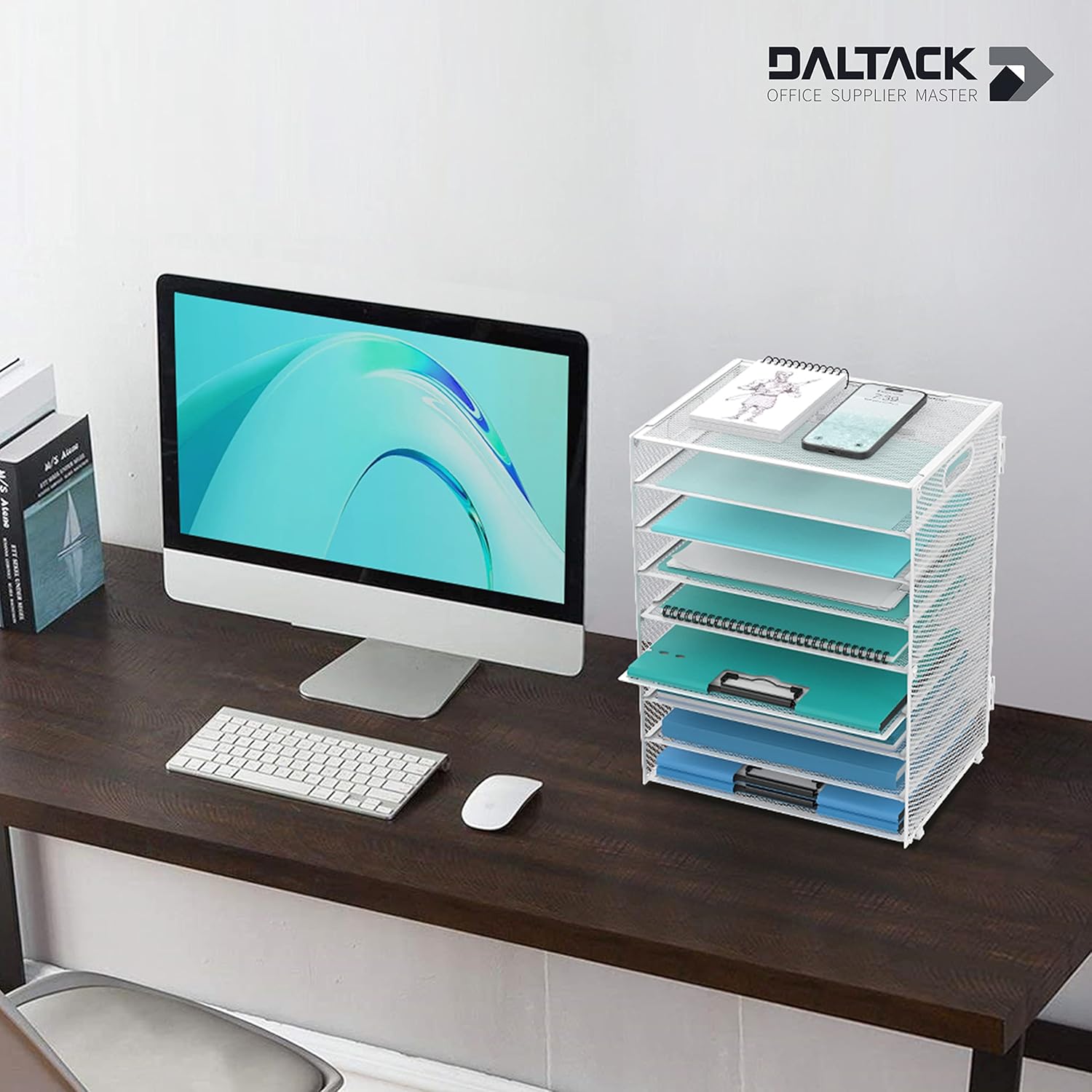 DALTACK 9-Tier Paper Letter Tray Desk Organizer with Handles, Mesh File Holder Organization, Paper Sorter Desk Organizer for Office Home School, White
