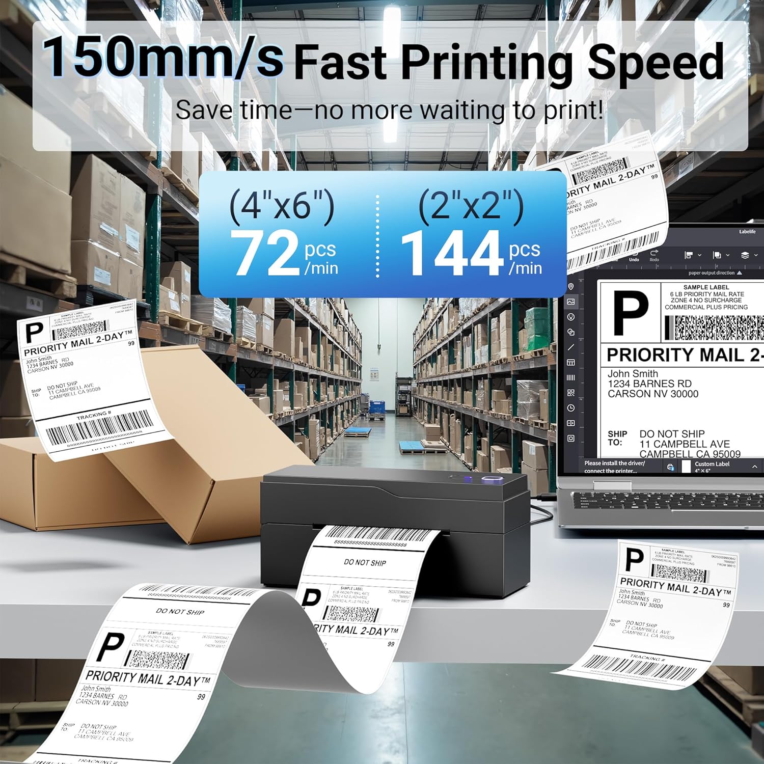 Bluetooth Thermal Shipping Label Printer – Wireless 4x6 Shipping Label Printer for Small Business & Shipping Packages, Support Android, iPhone and Windows, Widely Used for Amazon, Ebay, Shopify, Etsy