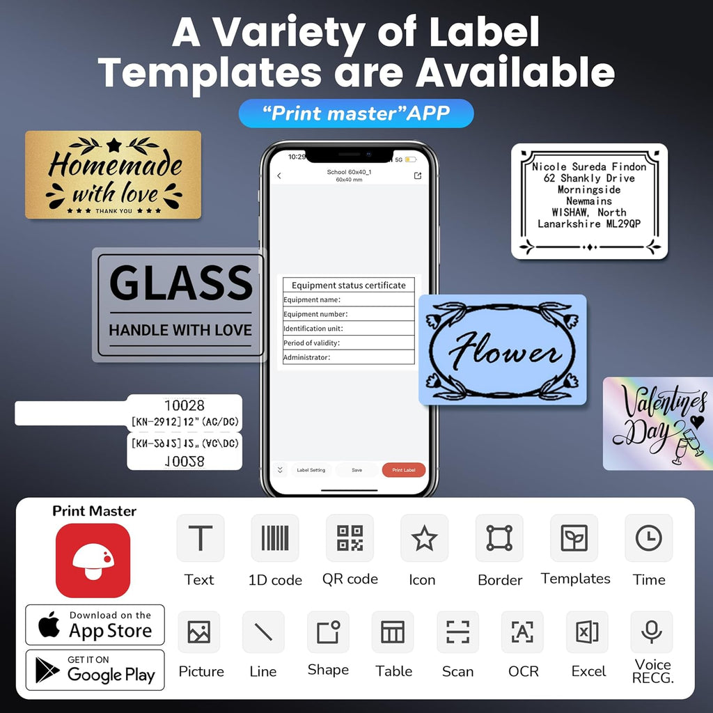 Phomemo M250 3 Inch Label Maker Machine with Tape, 2025 Upgrade Portable Barcode Label Printer for Business, Home, Logo Label, Thermal Address Label Maker with 100 Labels, 40x30mm