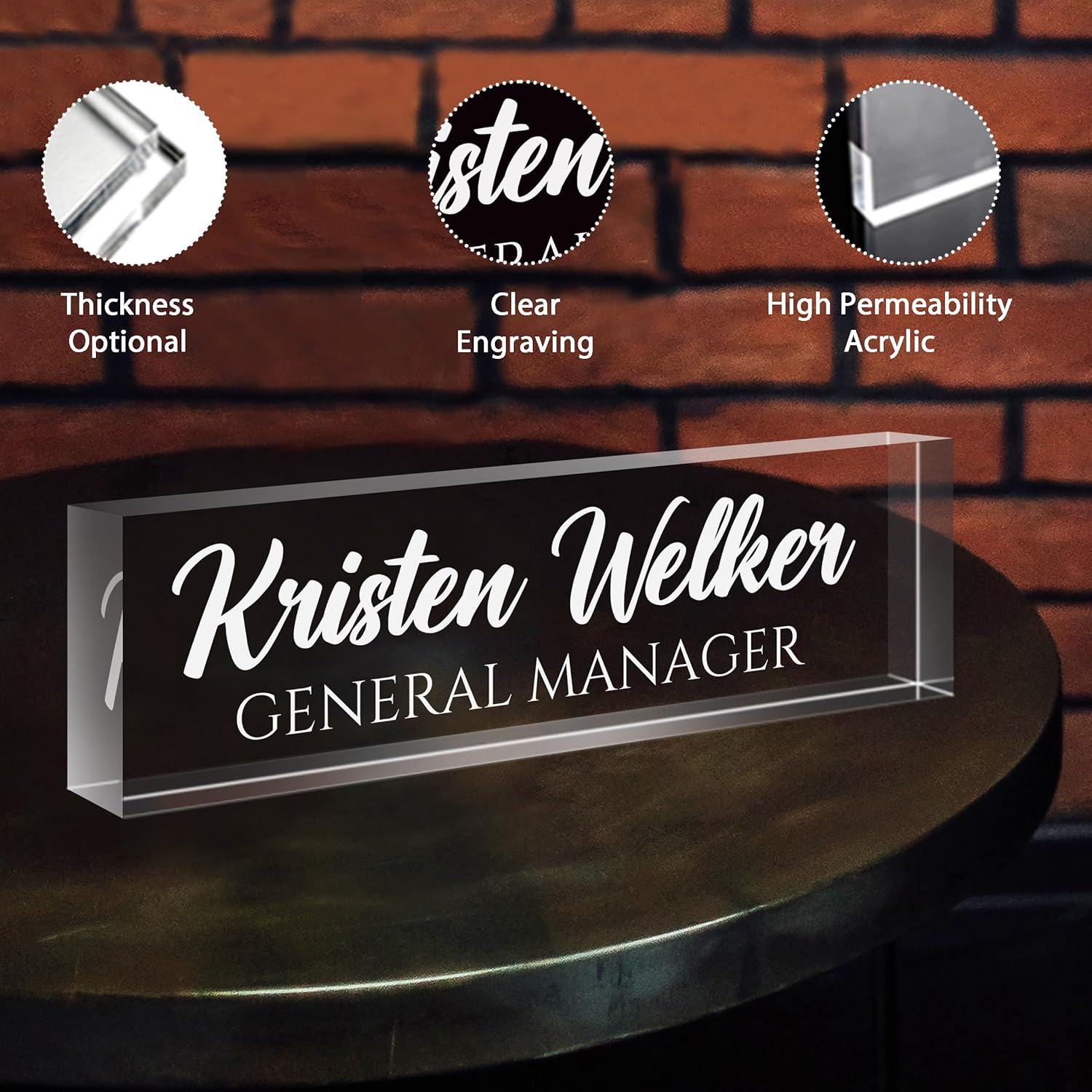 Personalized Name Plate for Desk - Custom Engraved Name Plates for Man - Boss Day Gifts for Boss - Acrylic Office Decor Appreciation Gifts for Teacher Nurse Coworker Social Worker (Transparent - 1)