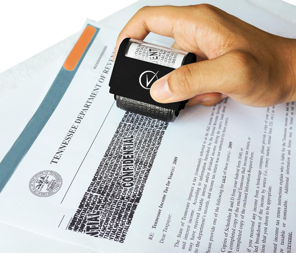 Vantamo Identity Theft Protection Roller Stamp for Hiding Sensitive Information, Wide Confidential Stamp with 3 Ink Refill, Security Stamp Roller for Identity Theft Prevention, Classy Black