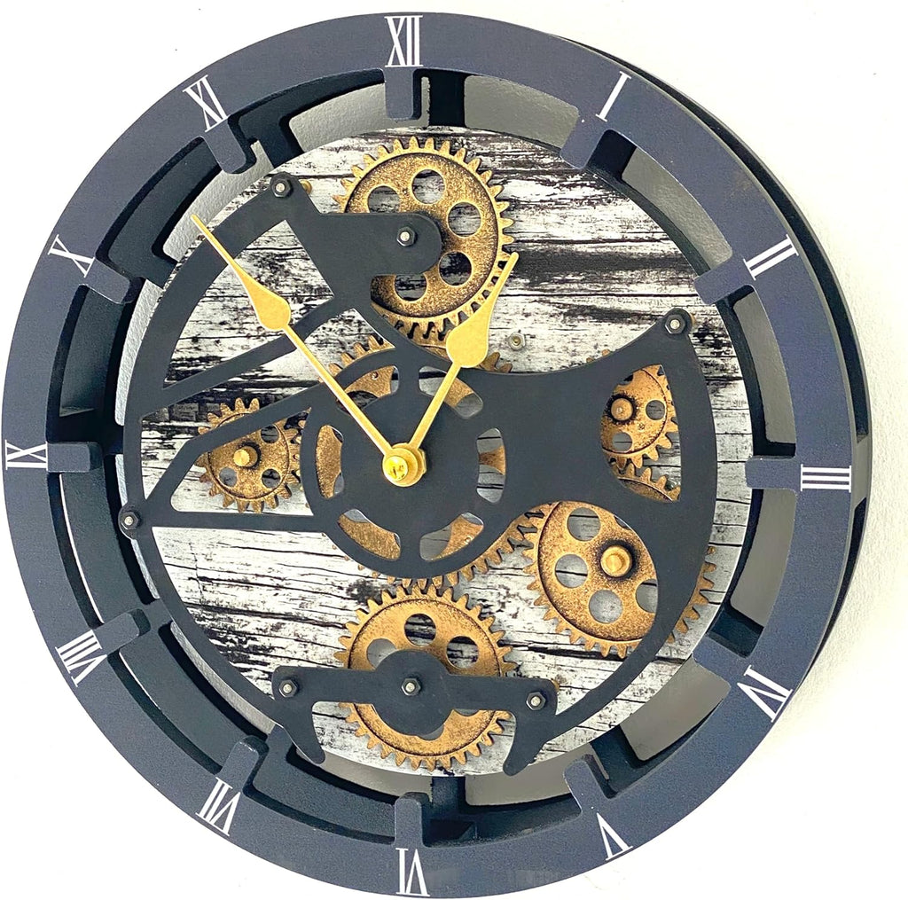 The Gears Clock Desk Clock 10 inches with Real Moving Gears Convertible into Wall Clock (Grey & White)