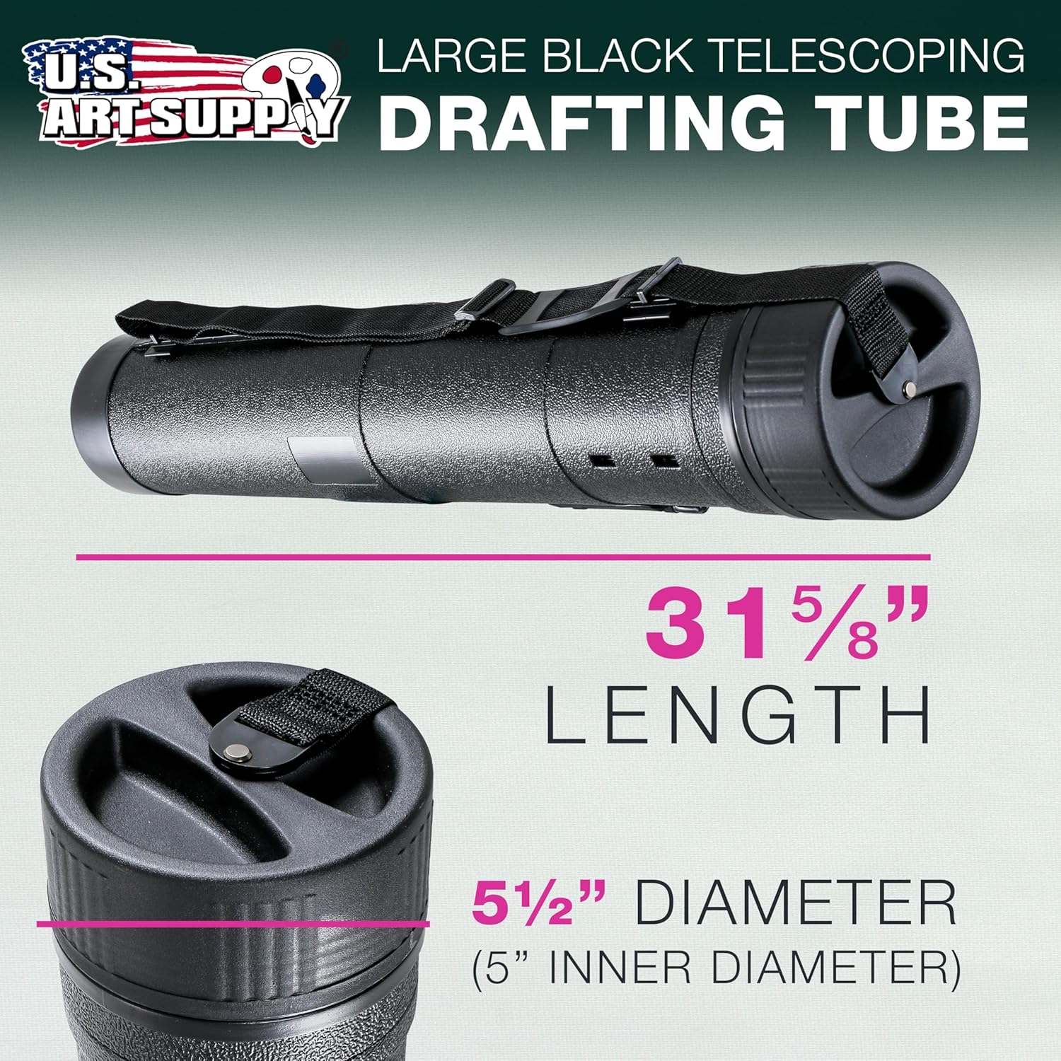 U.S. Art Supply Large Poster Tube - Telescoping Adjustable 31-5/8" to 53-3/4" - Durable 5-1/2" Diameter Storage Tube - Art Poster Carrier Holder & Blueprint Storage Drafting Tube Travel & Protection