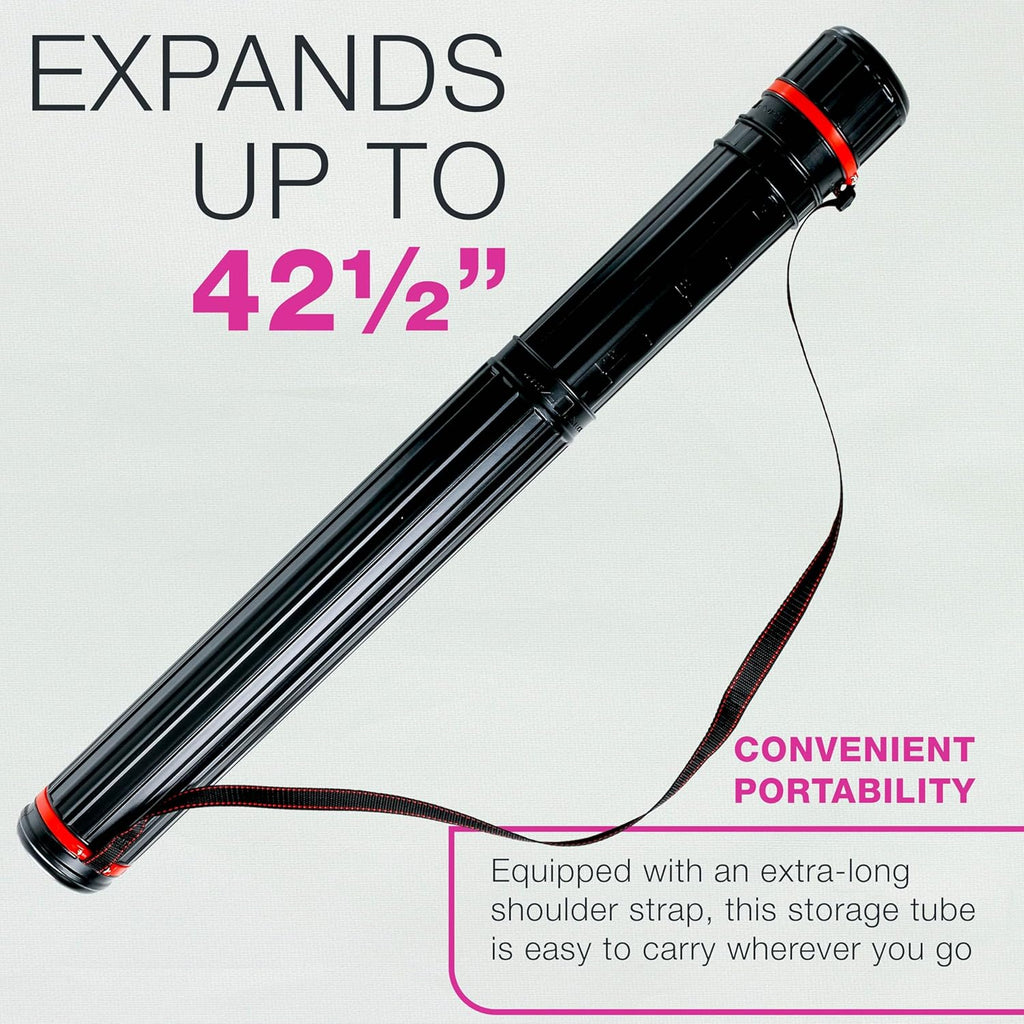 U.S. Art Supply Poster Tube - Telescoping Adjustable 25" to 42" - Durable 3-1/4" Diameter Storage Tube - Art Poster Carrier Holder & Blueprint Storage Drafting Tube Travel & Protection