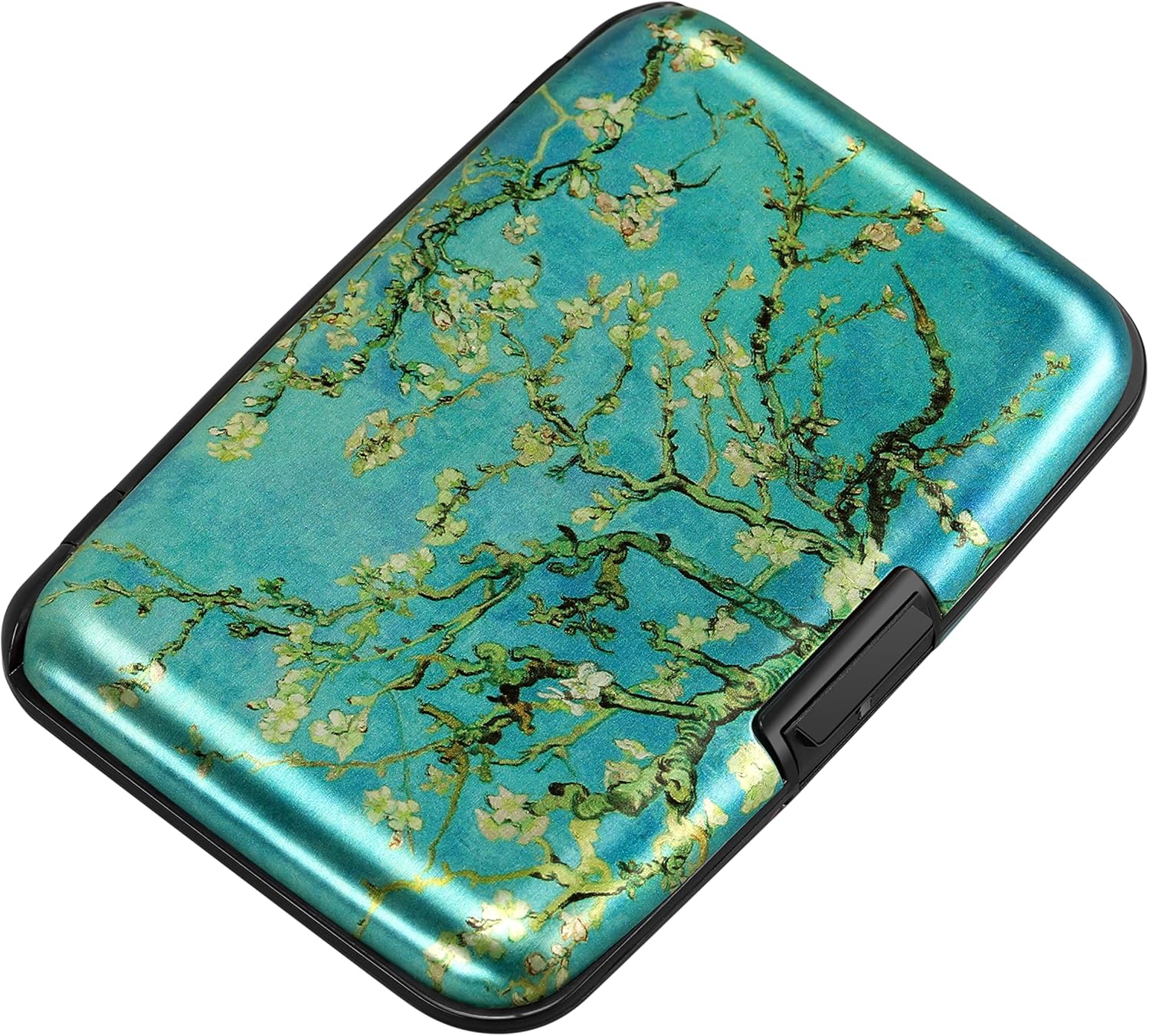 ELFISH Mini RFID Aluminum Wallet Credit Cards Holder Business Card Case Metal ID Case for Men Women（Apricot flower