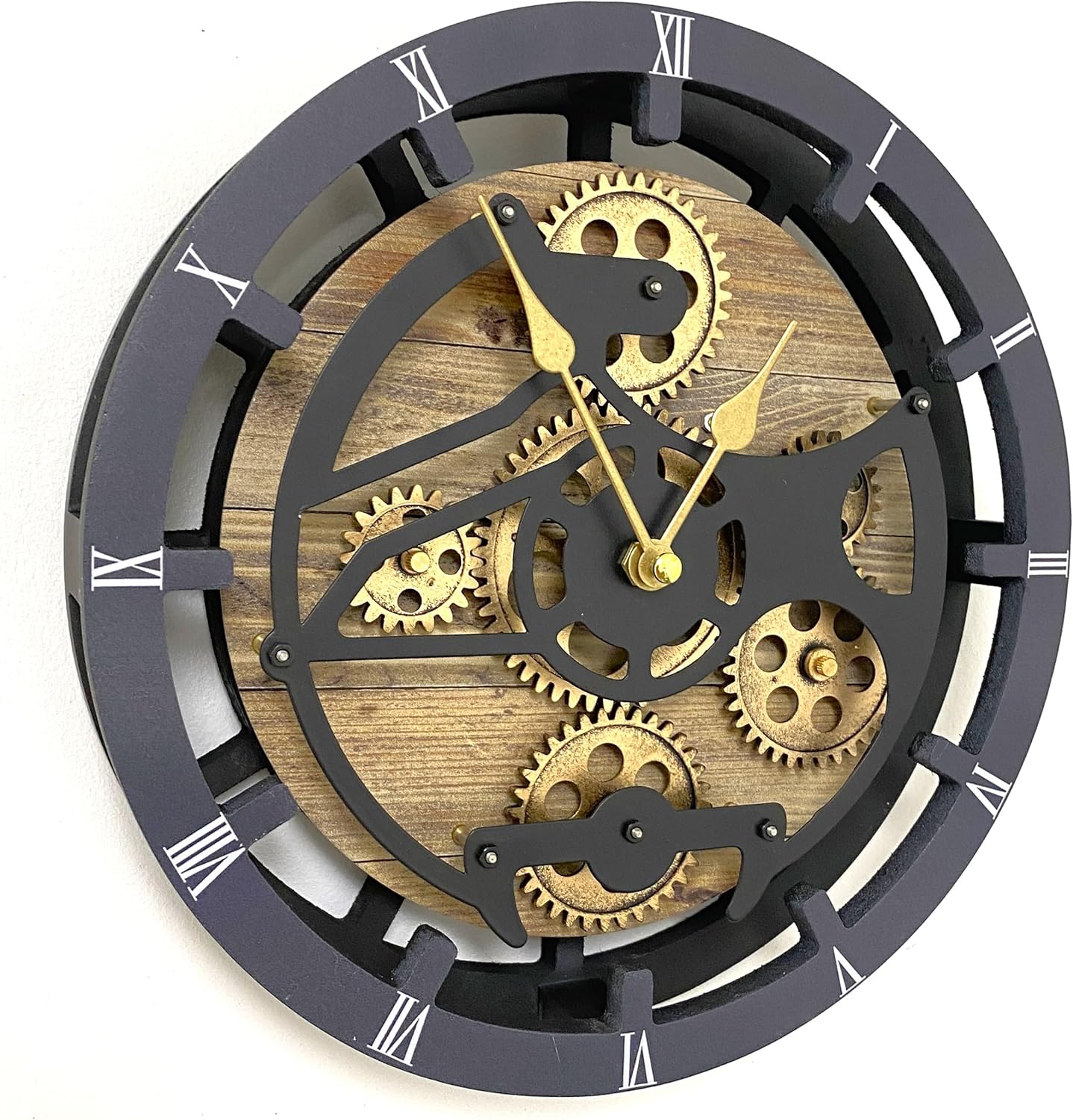 The Gears Clock Desk Clock 10 inches with Real Moving Gears Convertible into Wall Clock (Gold Antique)