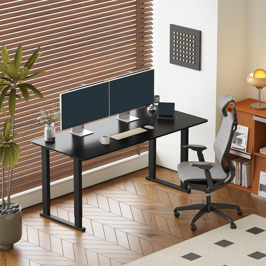 SANODESK 4-Leg Standing Desk, Electric Height Adjustable Desk with Memory Presets for Home Office, Stand up Desk Computer Workstation, 71x32 Inches Black
