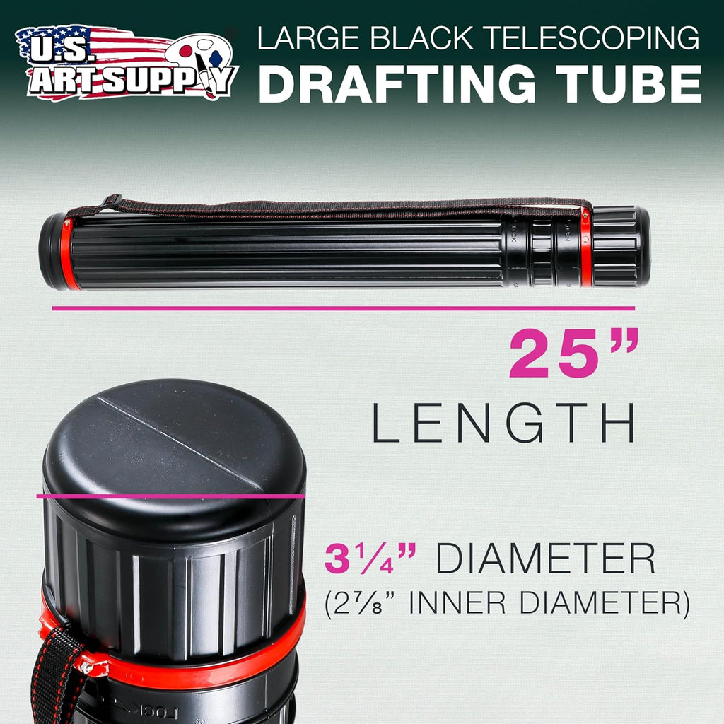 U.S. Art Supply Poster Tube - Telescoping Adjustable 25" to 42" - Durable 3-1/4" Diameter Storage Tube - Art Poster Carrier Holder & Blueprint Storage Drafting Tube Travel & Protection