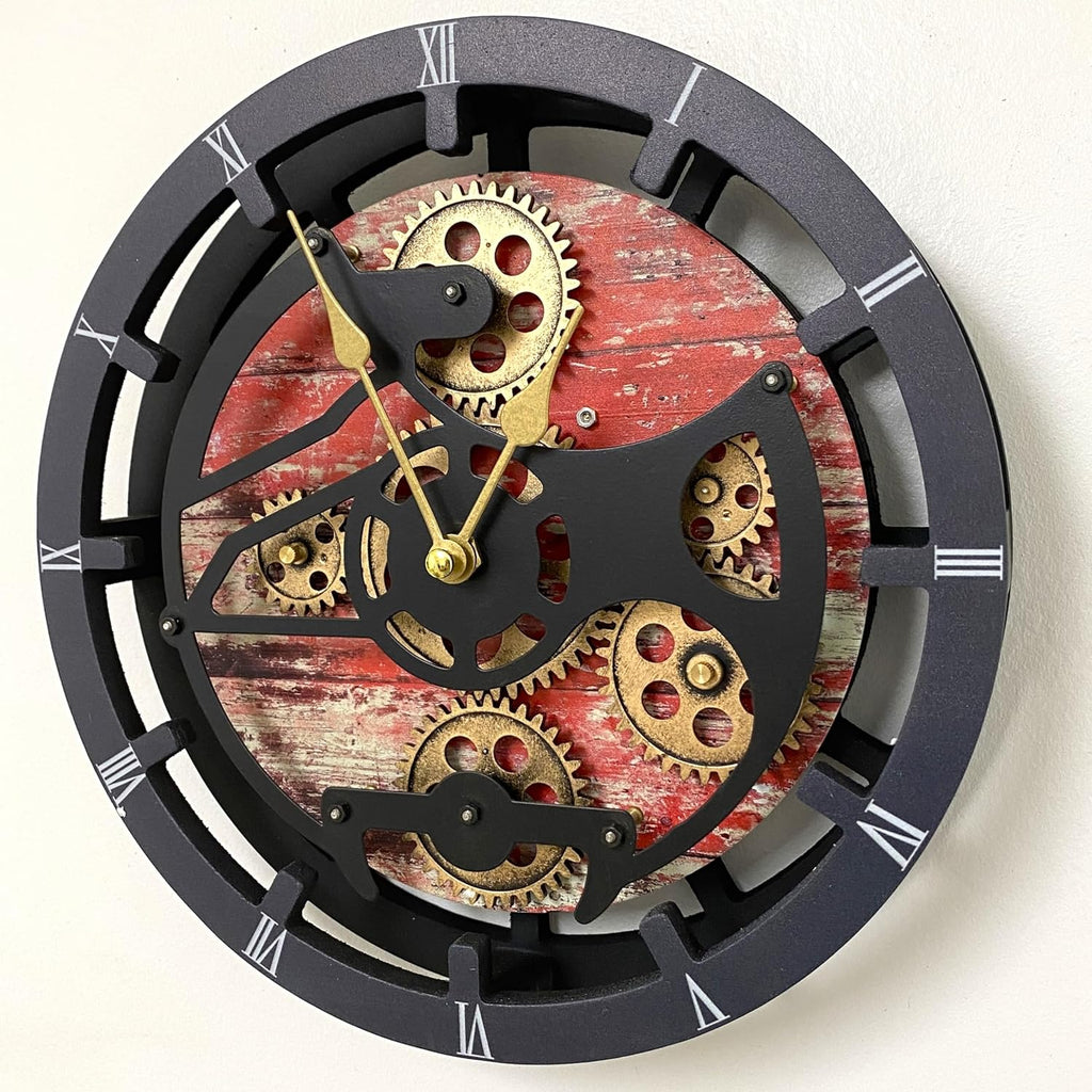 The Gears Clock Desk Clock 10 inches with Real Moving Gears Convertible into Wall Clock (Red Lava)