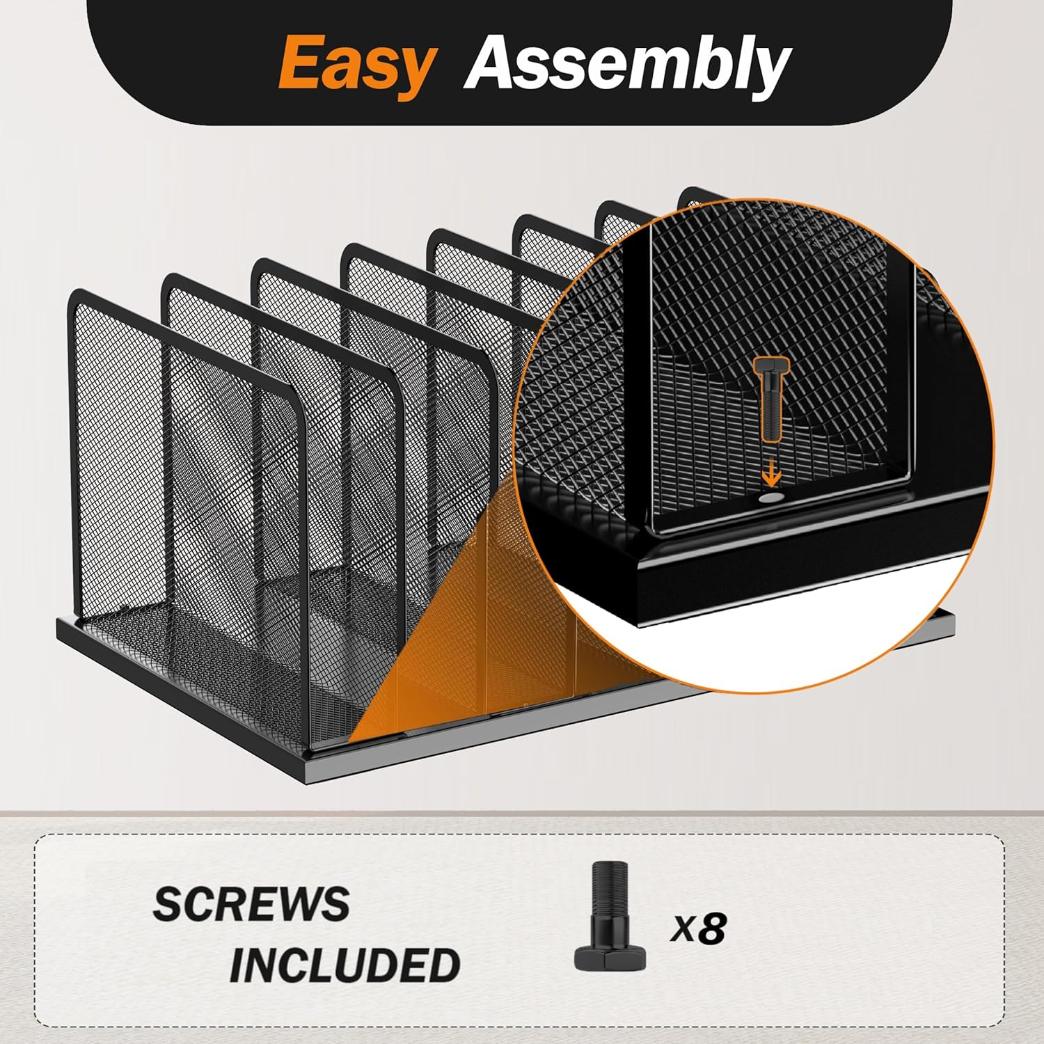 Kuntine.B Desk File Organizer Upright Mesh Desktop Organizer File Sorter Office Organization File Holder for Home, Office & Classroom (White, 1 Pack 7-Section)