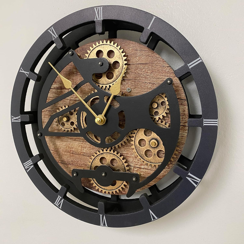 The Gears Clock Desk Clock 10 inches with Real Moving Gears Convertible into Wall Clock (Vintage Brown)