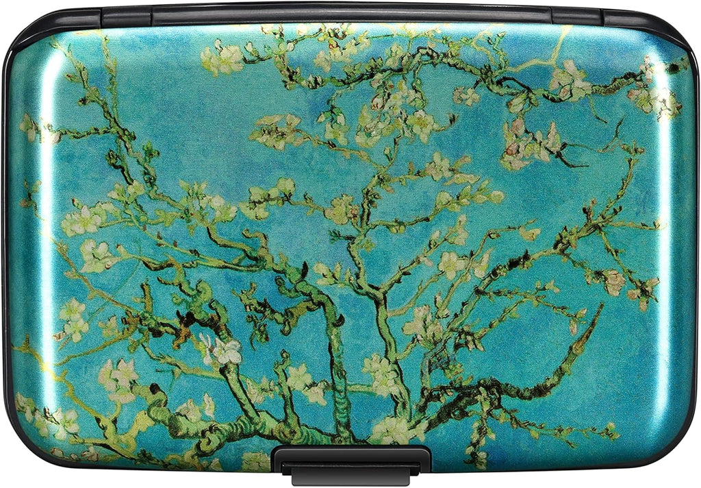 ELFISH Mini RFID Aluminum Wallet Credit Cards Holder Business Card Case Metal ID Case for Men Women（Apricot flower