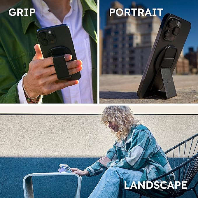 CLCKR Finger Phone Grip for MagSafe Stand, Phone Grip Loop Holder with Kickstand, Magnetic Phone Grip Holder, for iPhone 16/15/14/13/12 Pro Max Plus Series, Clear Pink