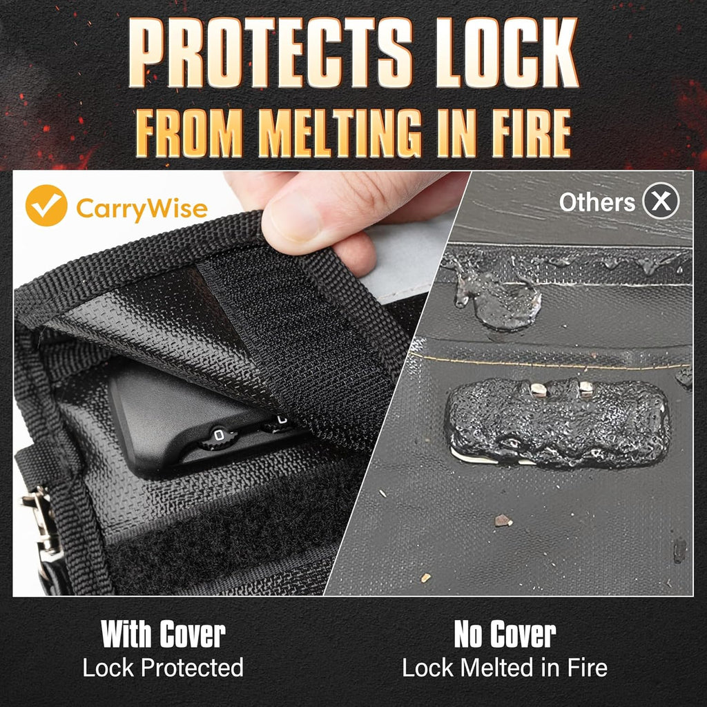 Upgraded Fireproof Document Bag Set with Lock, 6200°F Fire Resistance & Reflective Design, Dual Bag Set with Zipper (14.7"x11.5" & 11.1"x7.4") for Cash, Passport & Money Pouch