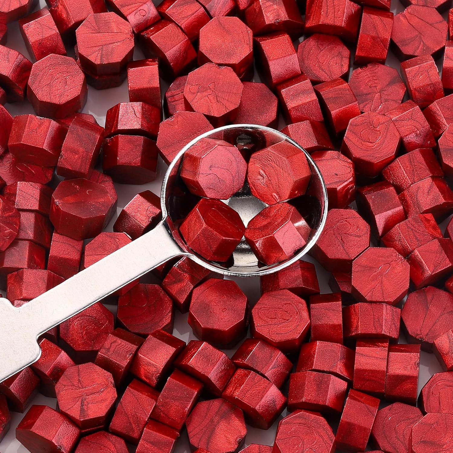Yoption 300 Pieces Wind Red Wax Seal Beads, Vintage Octagon Wax Seal Beads with 4 Candles and 2 Wax Seal Melting Spoons for Wax Seal Stamps (Wind Red)