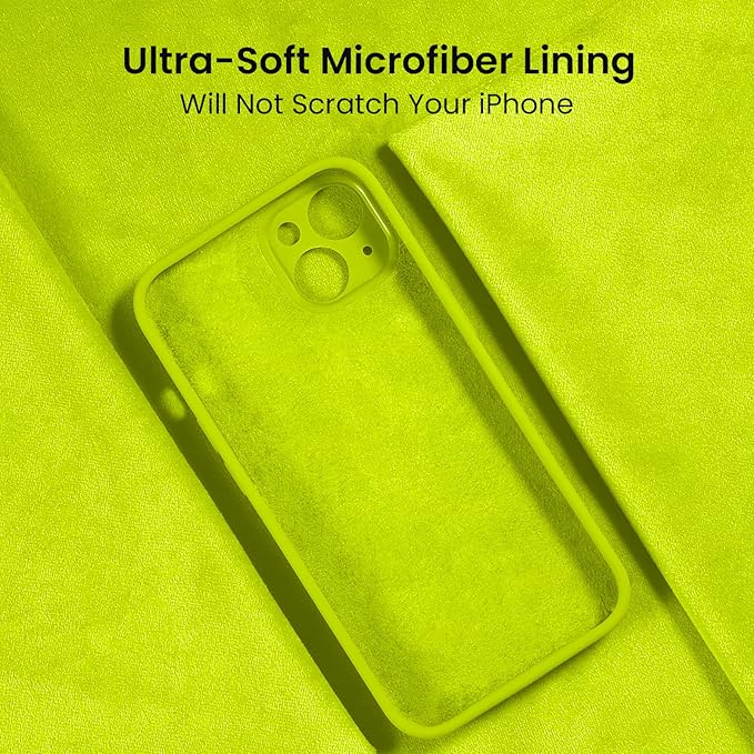 FireNova Designed for iPhone 14 Case, Silicone Upgraded [Camera Protection] Phone Case with [2 Screen Protectors], Soft Anti-Scratch Microfiber Lining Inside, 6.1 inch, Fluorescent Green