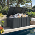 PURPLE LEAF Outdoor Deck Box 150 Gallon Waterproof Lockable Storage Box Container with Lid Deck Organization for Patio Cushions Side Table Pool Accessories Garden Tools, Gray