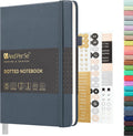 &And Per Se Dotted Journal Notebook, A5 Hardcover Bullet Dotted Journal, 160 Pages 100 gsm Thick Dotted Paper, 3 Sheets of Stickers Included - 5.7'' x 8''（Dark Blue）