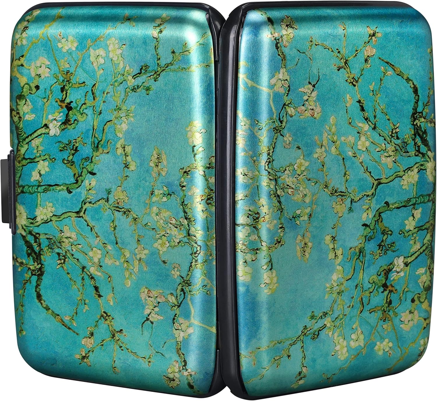 ELFISH Mini RFID Aluminum Wallet Credit Cards Holder Business Card Case Metal ID Case for Men Women（Apricot flower