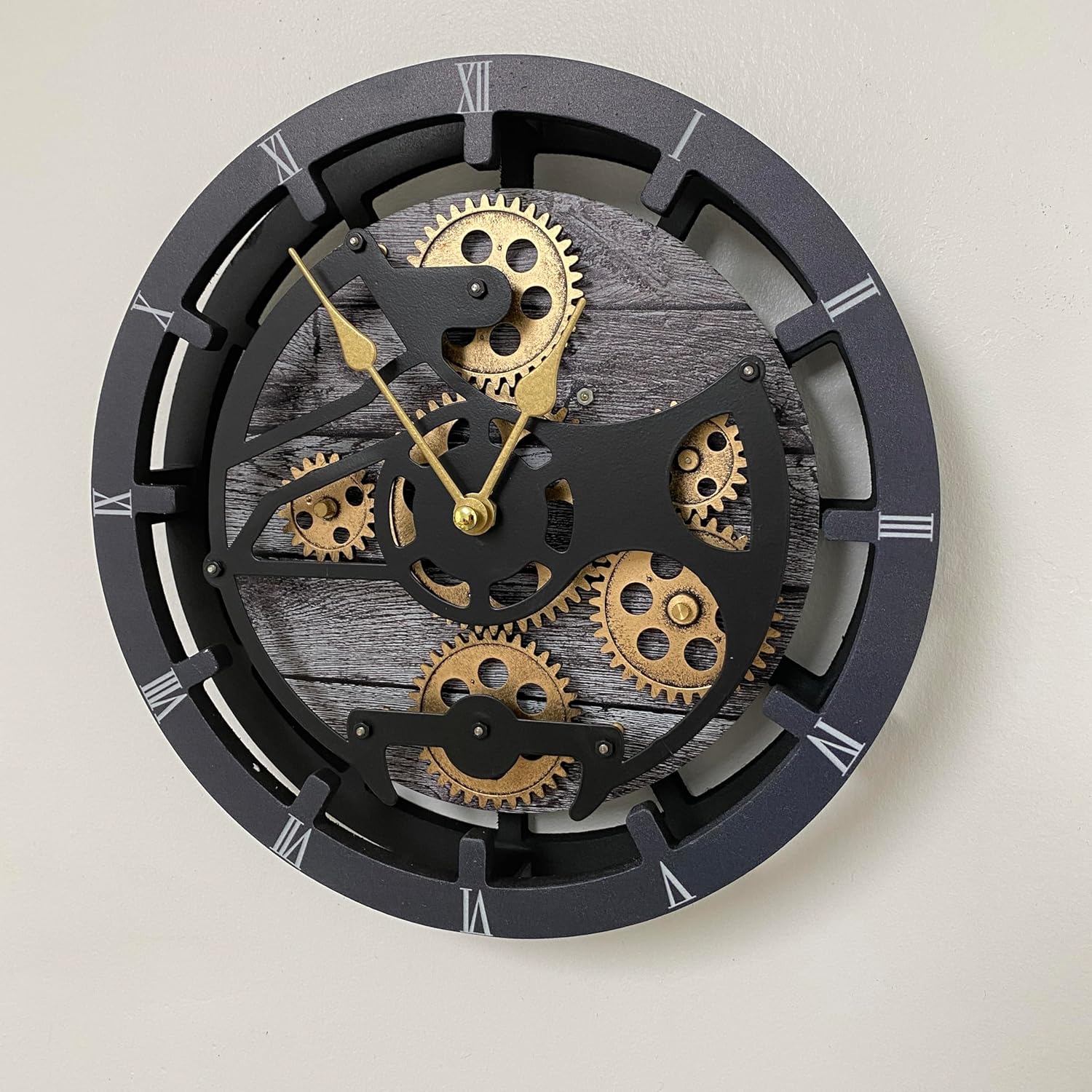 The Gears Clock Desk Clock 10 inches with Real Moving Gears Convertible into Wall Clock (Carbon Grey)