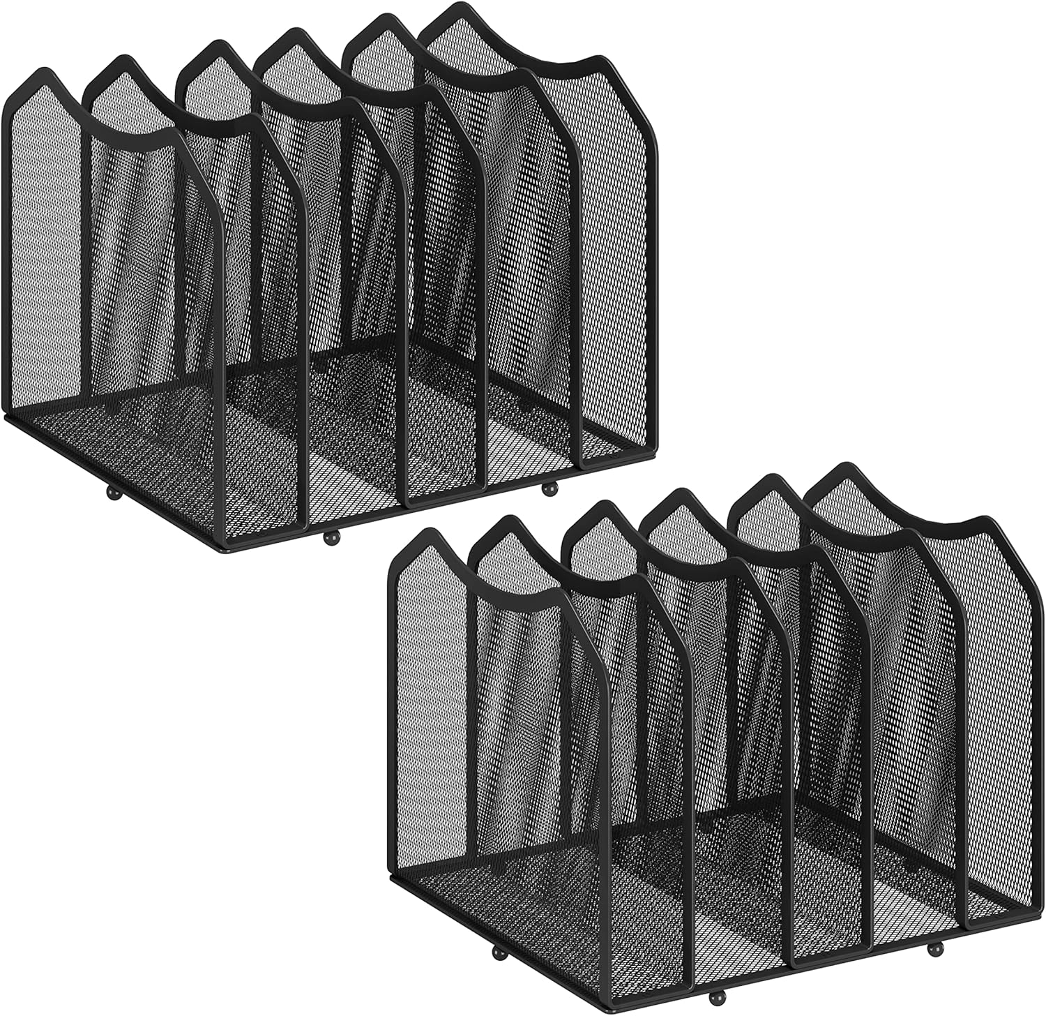 Simple Trending 2 Pack Mesh Desktop File Sorter Organizer, 5-Section Vertical File Folder Stand Bookshelf for Desk Home Office, Black