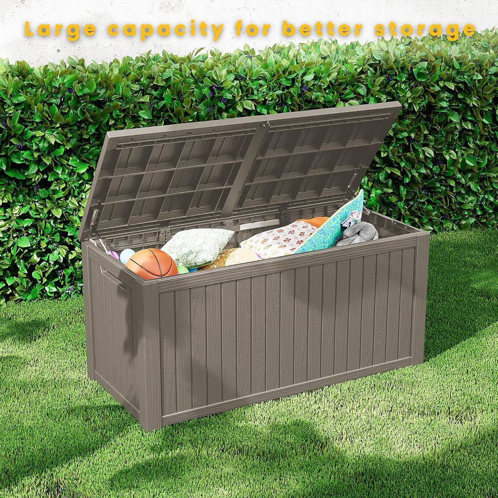 200 Gallon Outdoor Storage Box Waterproof Lockable Resin Deck Box Large, Patio Storage Bin for Pool Accessories Cushion Furniture, Garden Tools, UV-Resistant Outside Delivery Grey