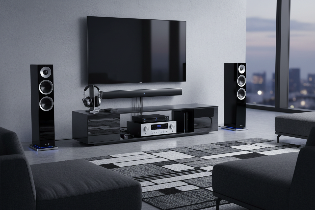 Entertainment & Audio Tech: Elevate your home theater and music experience with sleek, high-performance gadgets. (make it real phoro)