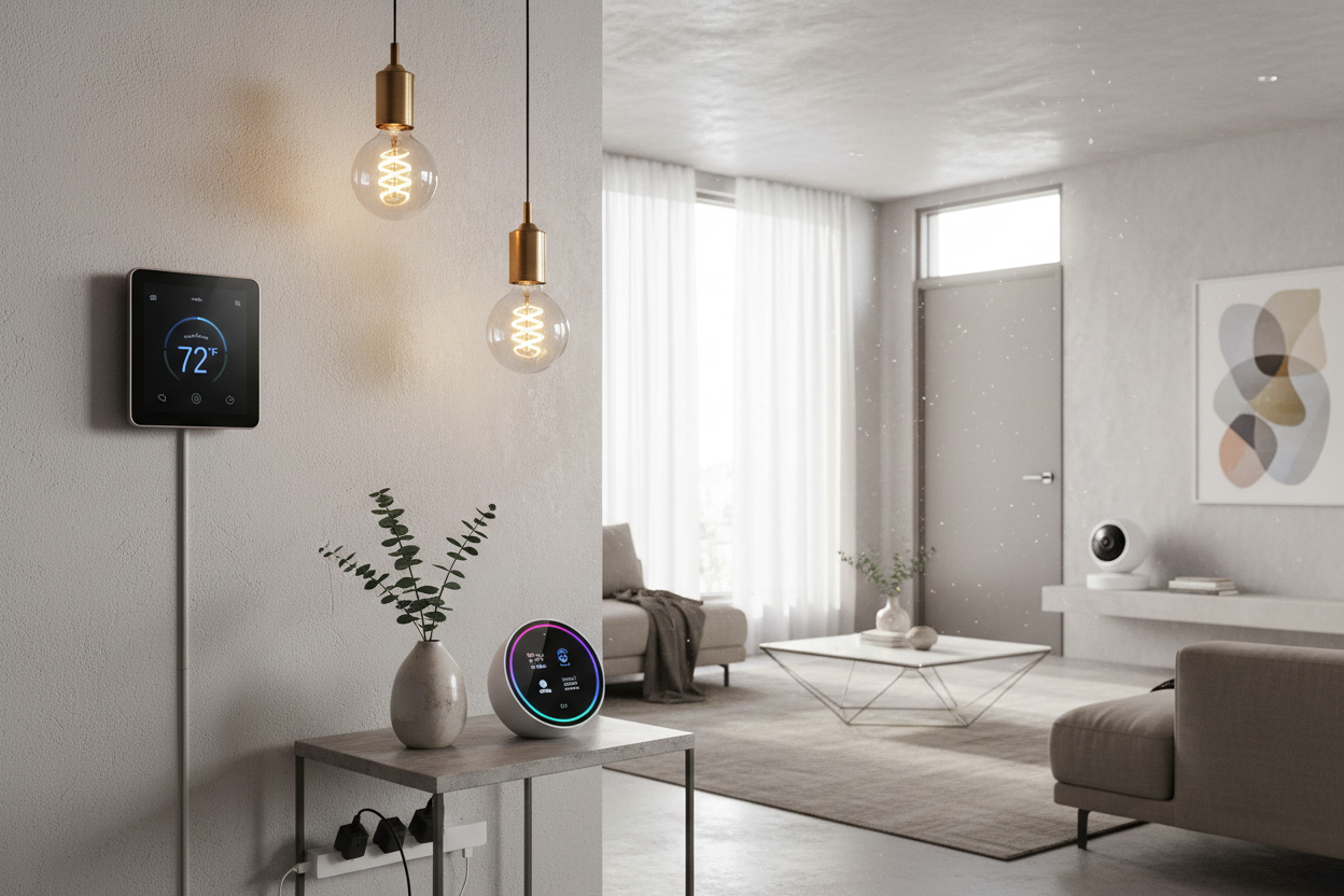 Smart Home Devices: Automate your lighting, security, and climate control effortlessly. (make it real photo)